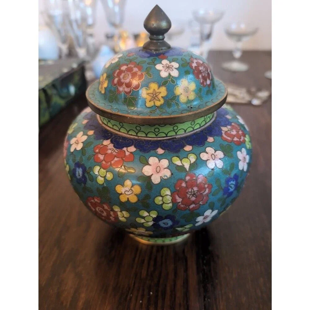 Vintage Cloisonné Floral Lidded Jar